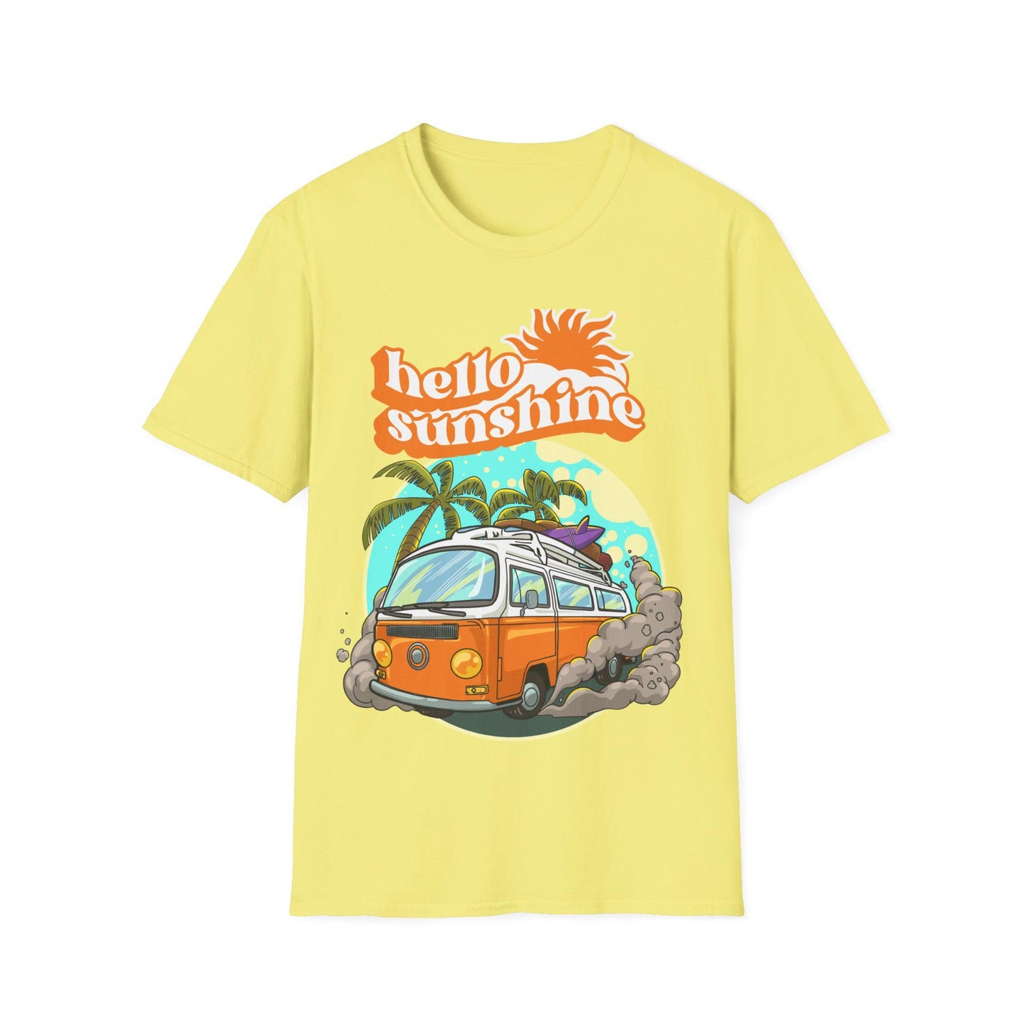 Hello Sunshine Summer T-Shirt, Vintage Camper Tee, Beach Vibes Shirt, Gift for Travelers, Summer Outing Apparel