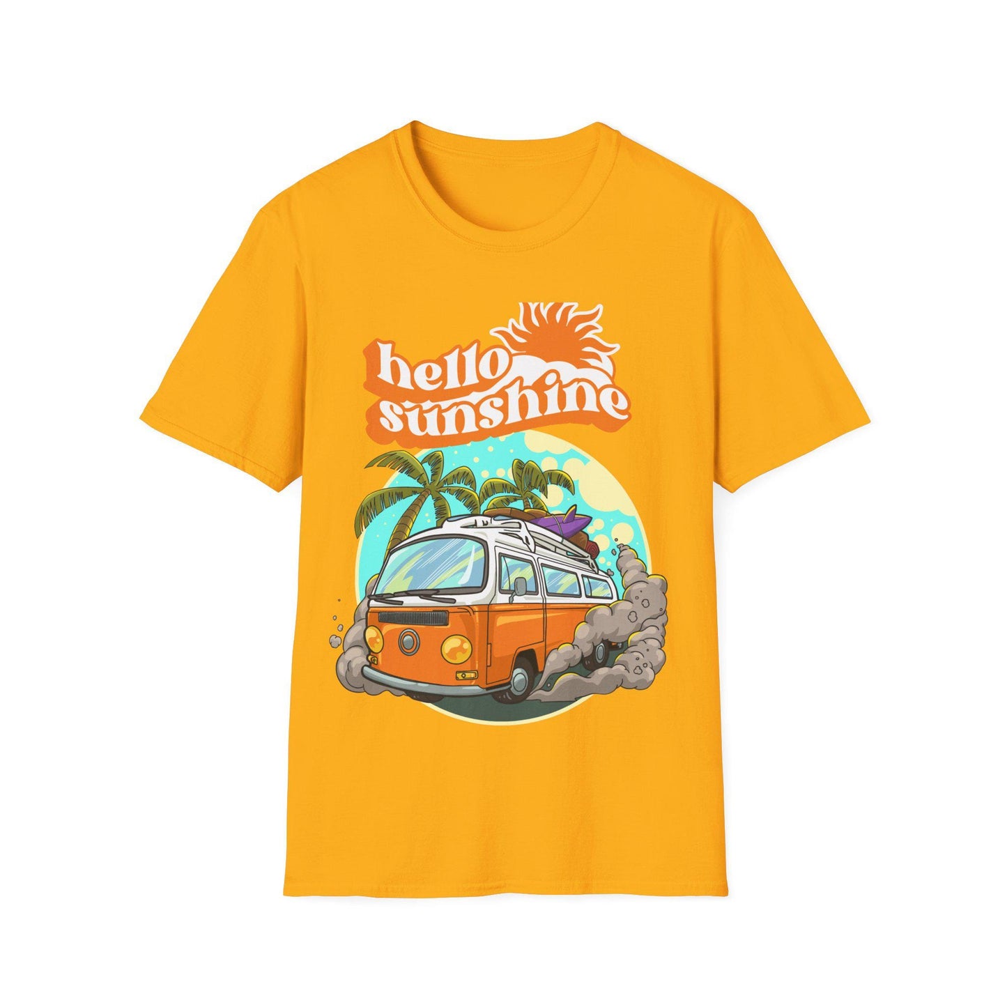 Hello Sunshine Summer T-Shirt, Vintage Camper Tee, Beach Vibes Shirt, Gift for Travelers, Summer Outing Apparel