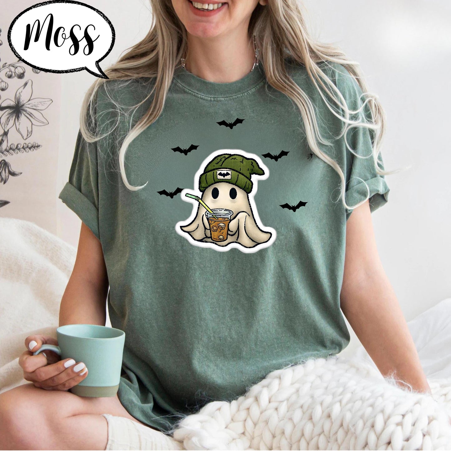 Comfort Colors® Ghost Shirt, Cute Halloween T Shirt, Spooky Season Tee, Iced Coffee Ghost Top, Fall Aesthetic Graphic Shirt Unisex