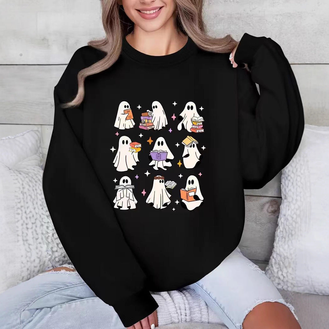 Halloween Three Six Nine Ghost Reading Theme Pattern Brushed Hoody