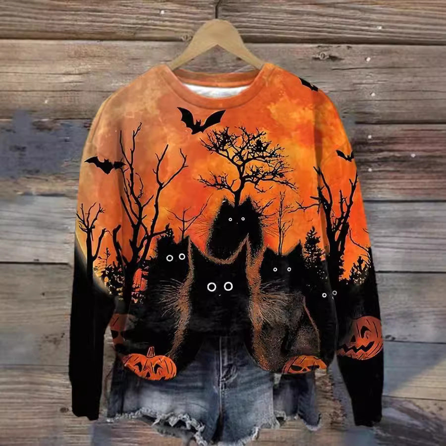 Pullover Halloween Pattern 3d Printing Crew Neck Pullover Sweatshirt