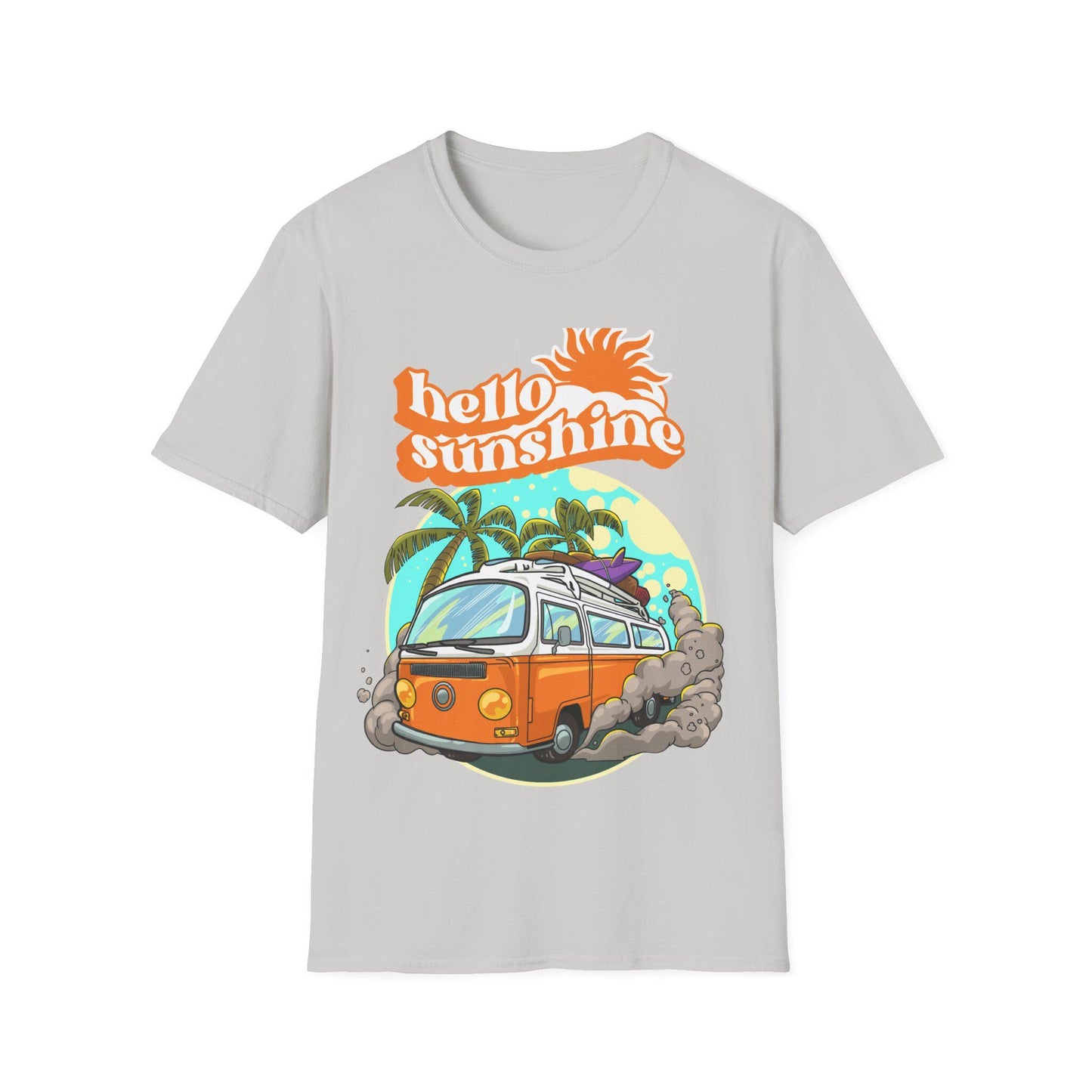 Hello Sunshine Summer T-Shirt, Vintage Camper Tee, Beach Vibes Shirt, Gift for Travelers, Summer Outing Apparel