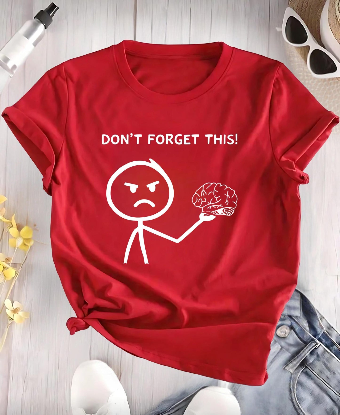 Red Funny Brain T Shirt Dont Forget This Cartoon Graphic Tee Unisex Casual Humor Top Psychology Shirt Nerd Geek Smart Tee Gift For Him Her