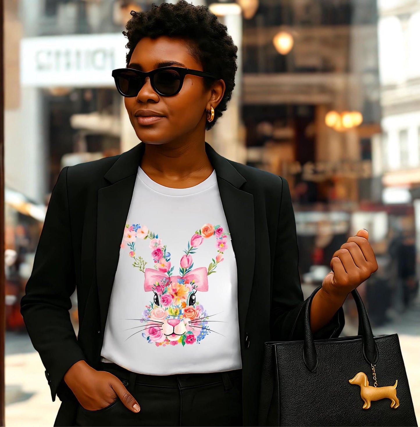 Floral Rabbit Shirt – Vintage Bunny Tee – Easter Gift for Nature Lovers – Botanical Rabbit Silhouette T-Shirt