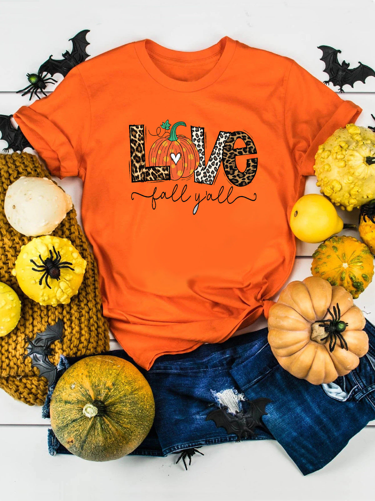 European And American Halloween Love Pumpkin Printed Casual T-shirt