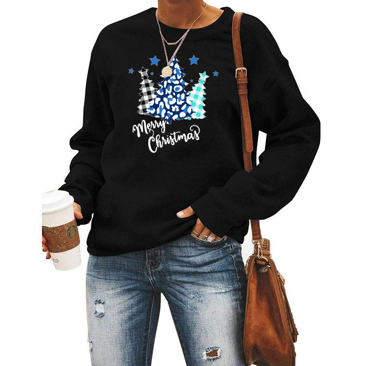 Women Christmas Pattern Printed Long Sleeve Pullover Bottom Shirt