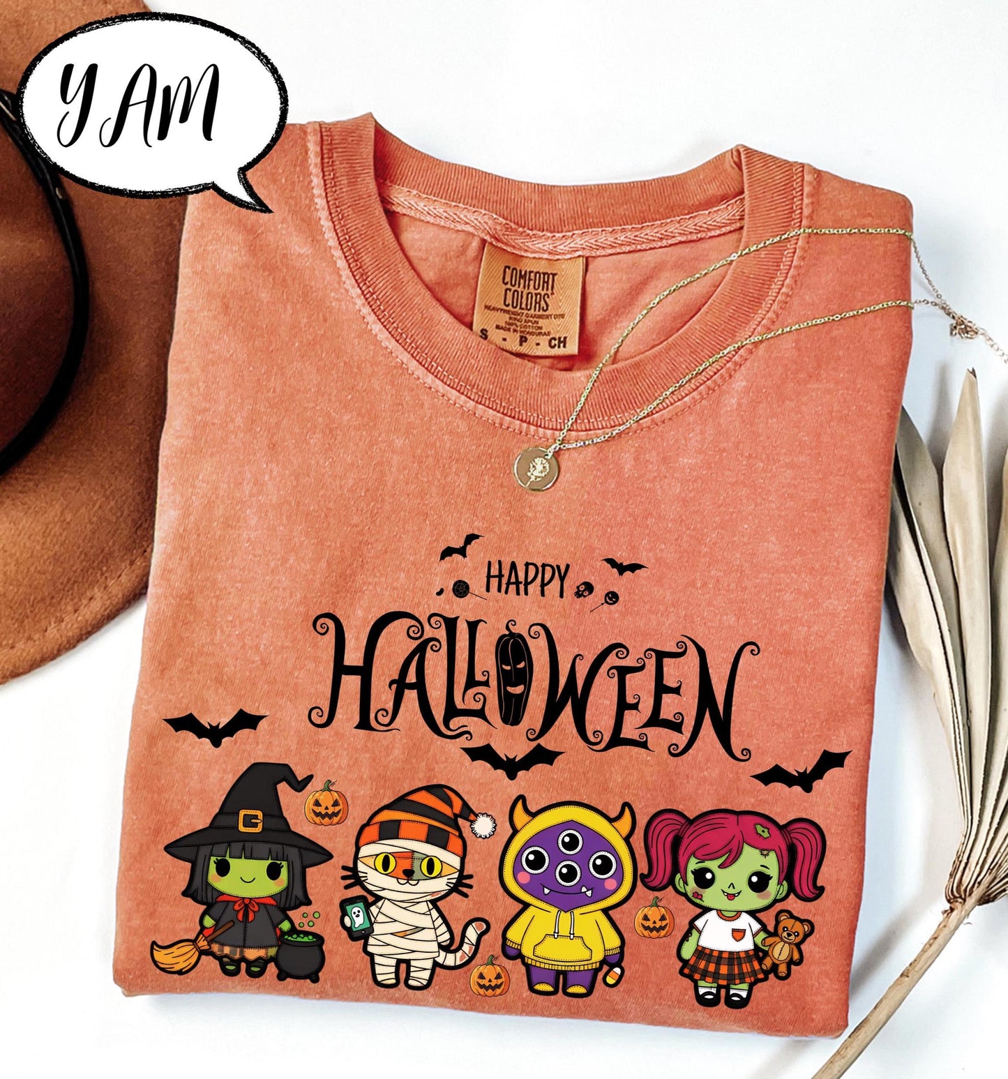 Comfort Colors® Halloween Costume Shirt, Spooky Season Tee, Cartoon Witch and Mummy Top, Pumpkin Trick or Treat Outfit, Fall Graphic Shirt