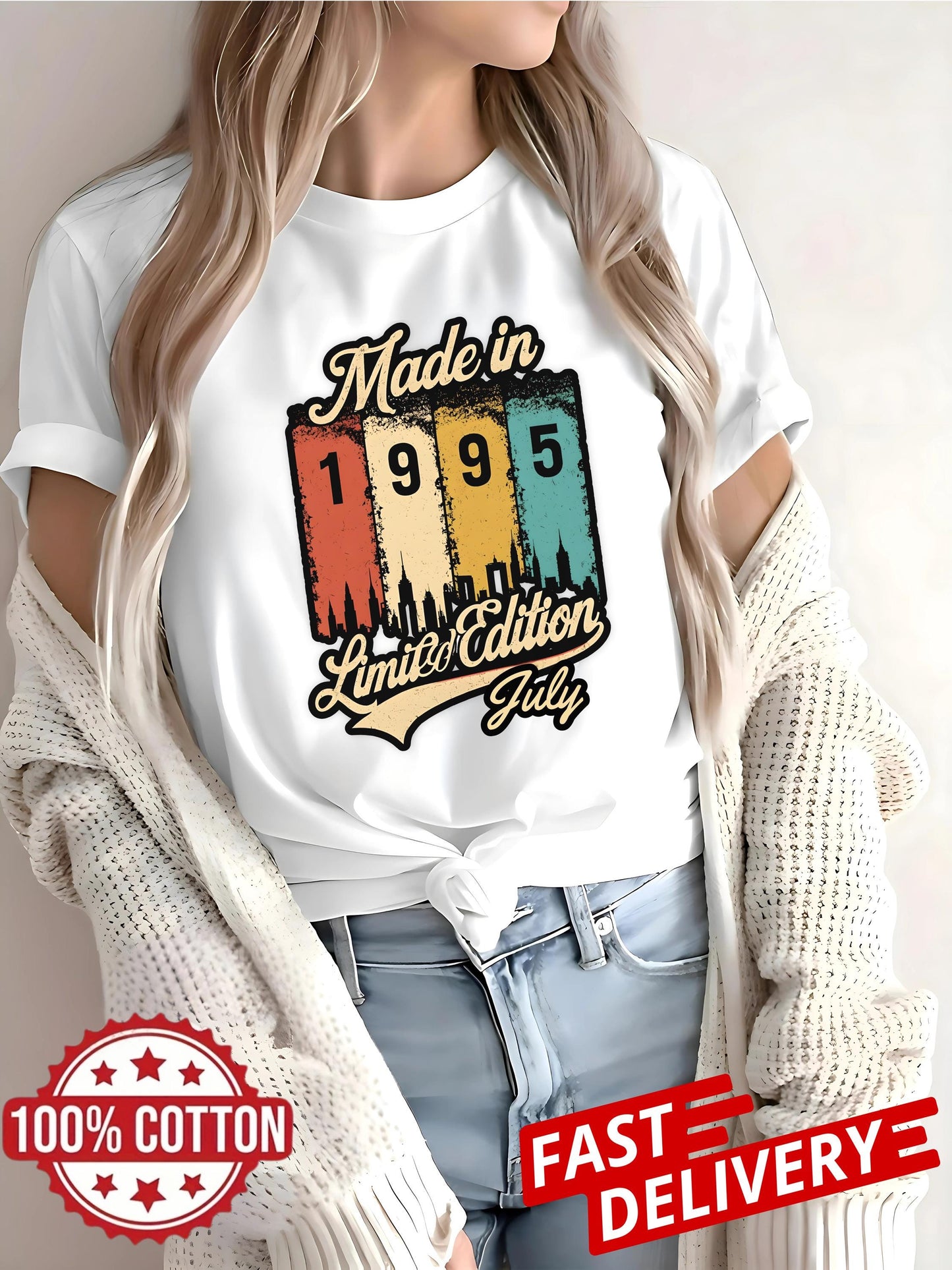 Made In 1995 July T Shirt Limited Edition 30th Birthday Gift Vintage Born In July Graphic Tee Retro 1995 Unisex Top For Men Women