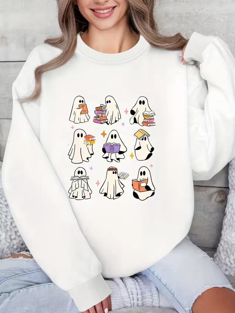 Halloween Three Six Nine Ghost Reading Theme Pattern Brushed Hoody
