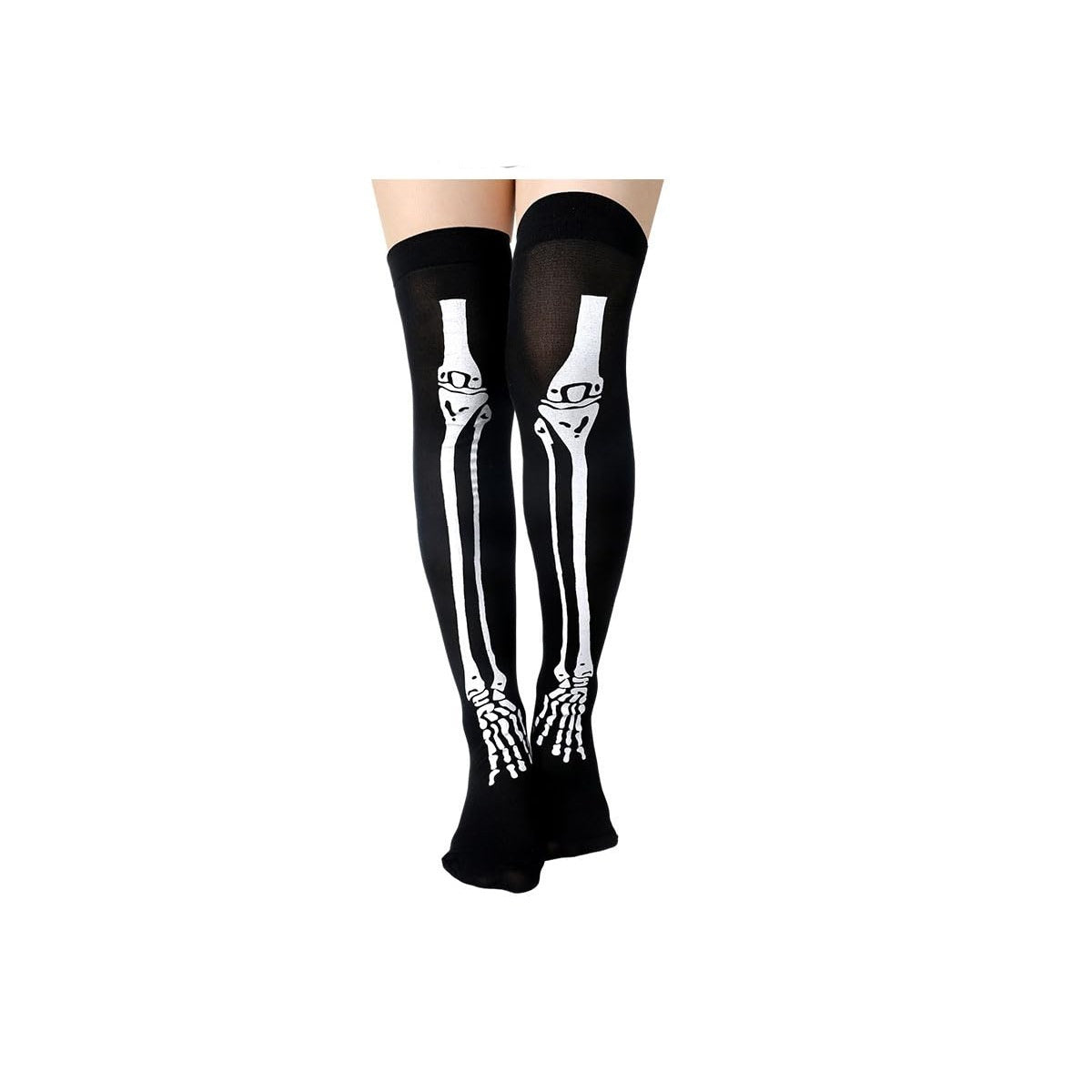Halloween Printing Craft Spider Web Bat Skull Castle Pattern Over The Knee Stockings
