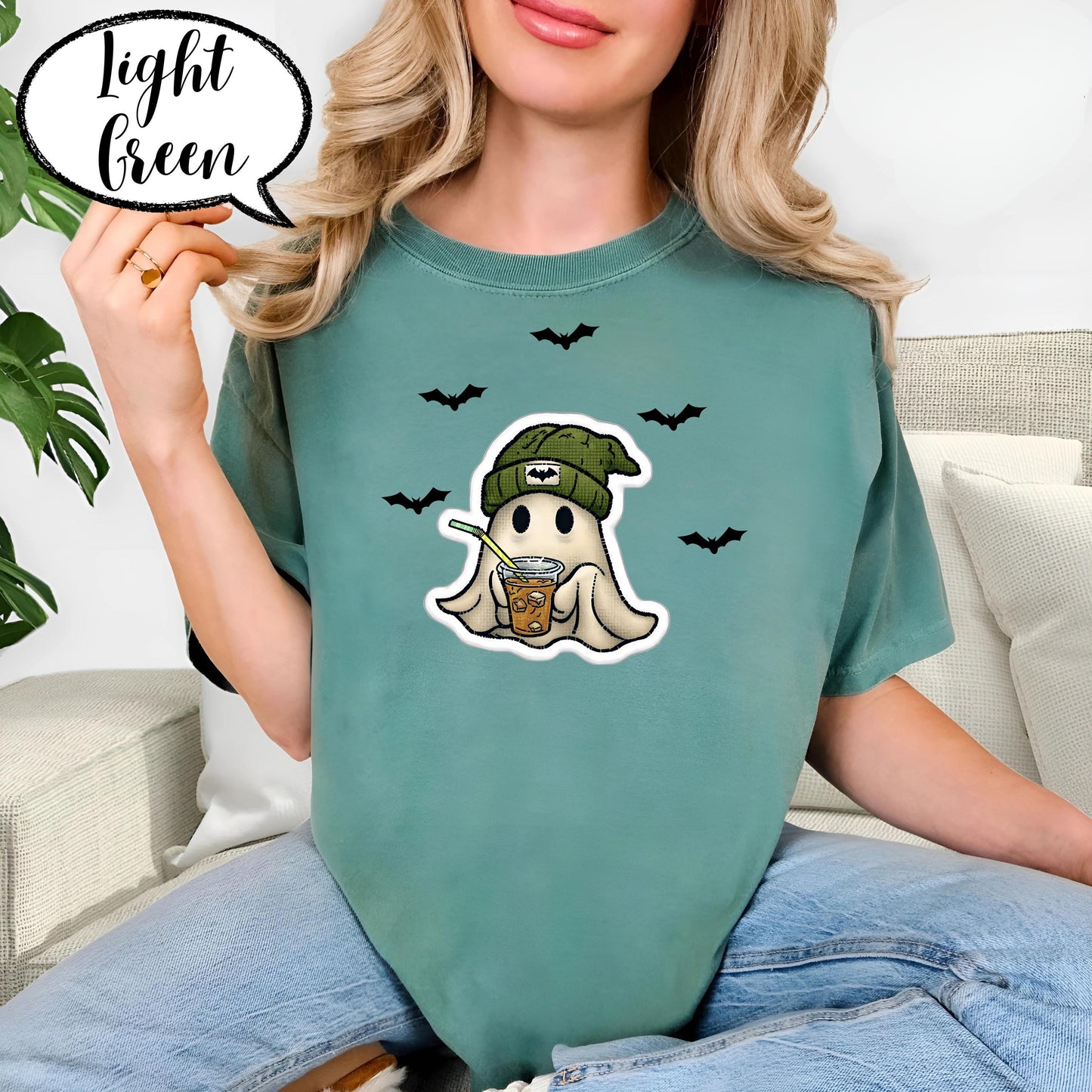 Comfort Colors® Ghost Shirt, Cute Halloween T Shirt, Spooky Season Tee, Iced Coffee Ghost Top, Fall Aesthetic Graphic Shirt Unisex