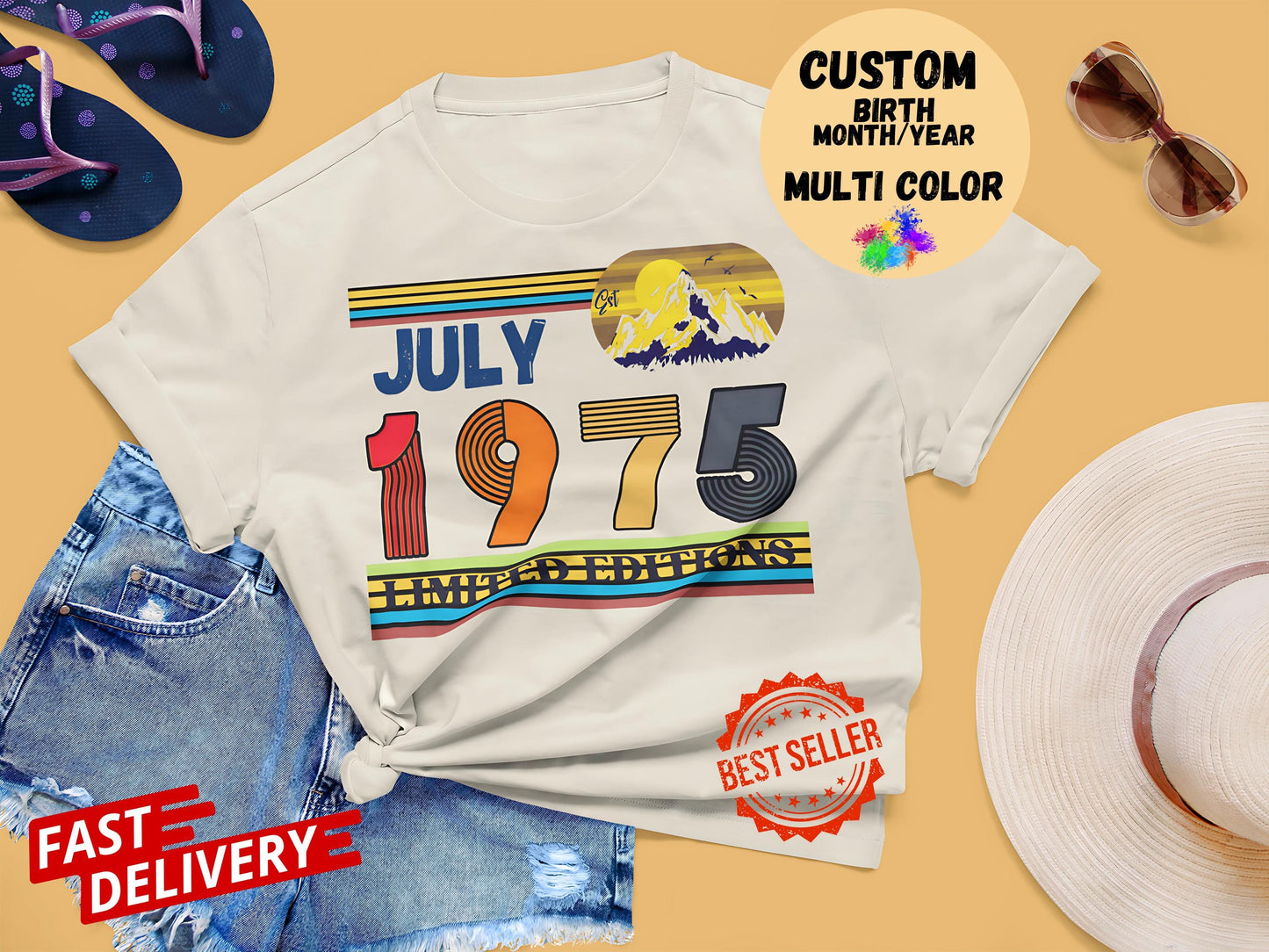 50th Birthday Retro Shirt, 1975 Birthday Sweatshirt Gift, 50 Years Bday Number Hoodie for Women / Men, Fifties Bday Tee For Wife Or Husband