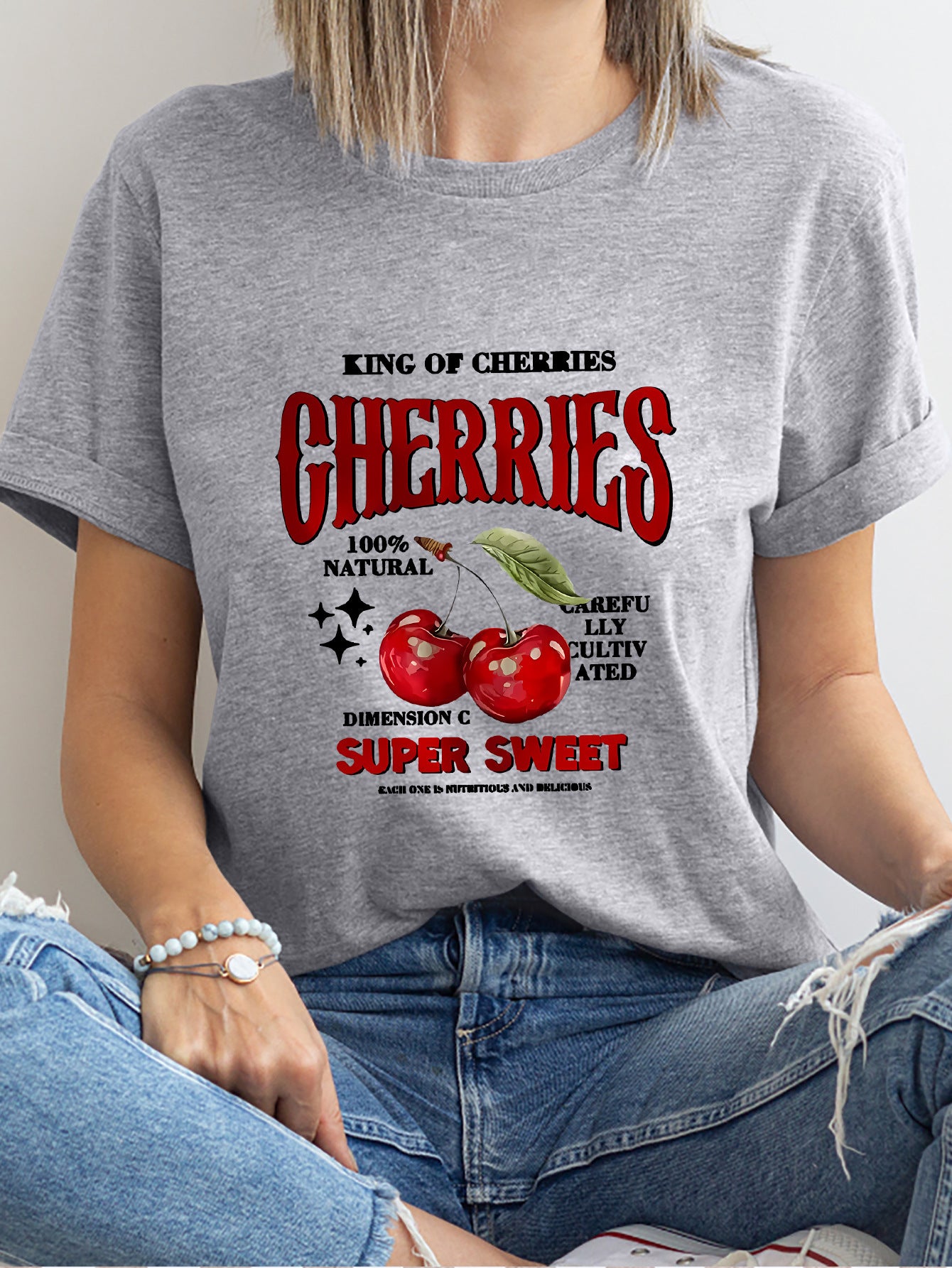 Top Round Neck Cartoon Printed Short Sleeve