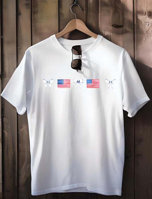 Unisex Cotton T-Shirt with Patriotic Bow Design | Perfect for 4th of July, Memorial Day, BBQs, Casual Wear, Gifts