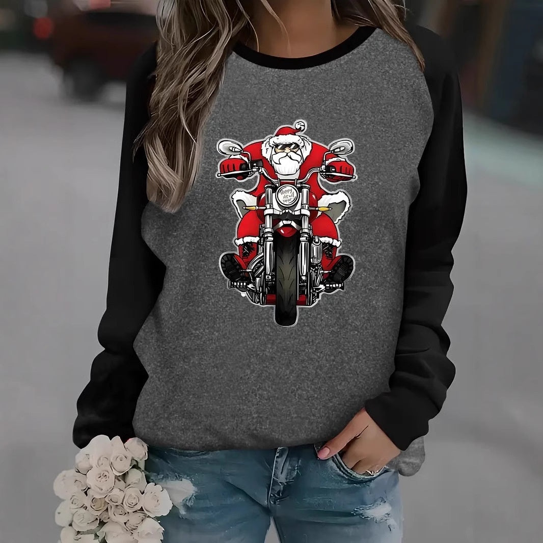 Christmas European And American Women Printed Crew Neck Sweatshirt