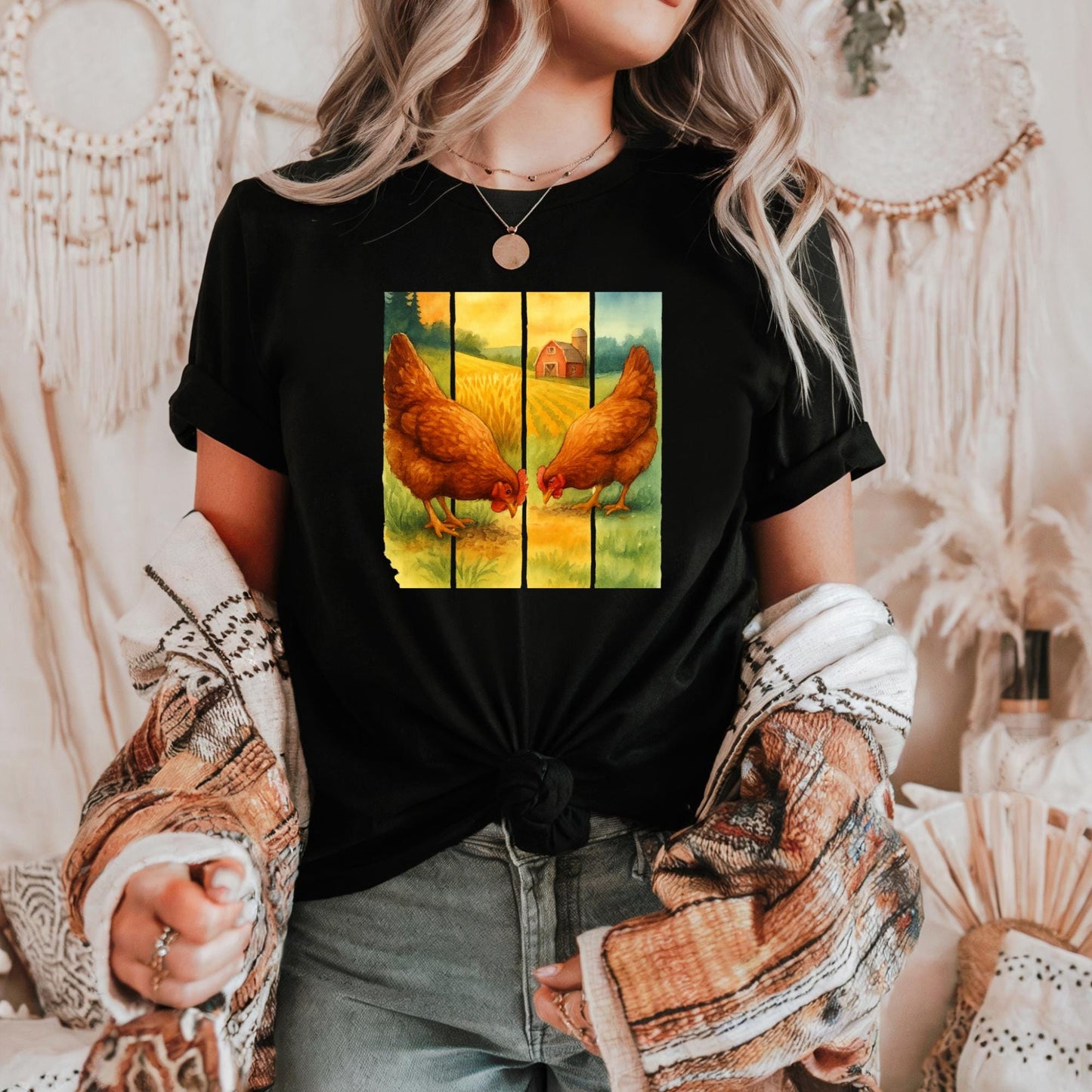 Rustic Farmhouse Chicken Tee, Unisex Heavy Cotton Tee, Country Style Shirt, Gift for Farmers, Vintage Animal Design, Perfect for Casual Wear