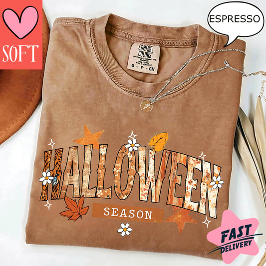 Comfort Colors Halloween Graphic Tee Celebration Shirt Vintage Autumn Leaves Retro Spooky Season T Shirt October Party Outfit For Men Women