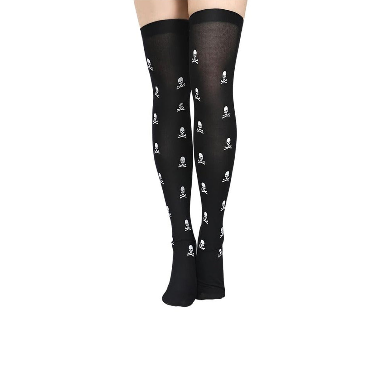 Halloween Printing Craft Spider Web Bat Skull Castle Pattern Over The Knee Stockings