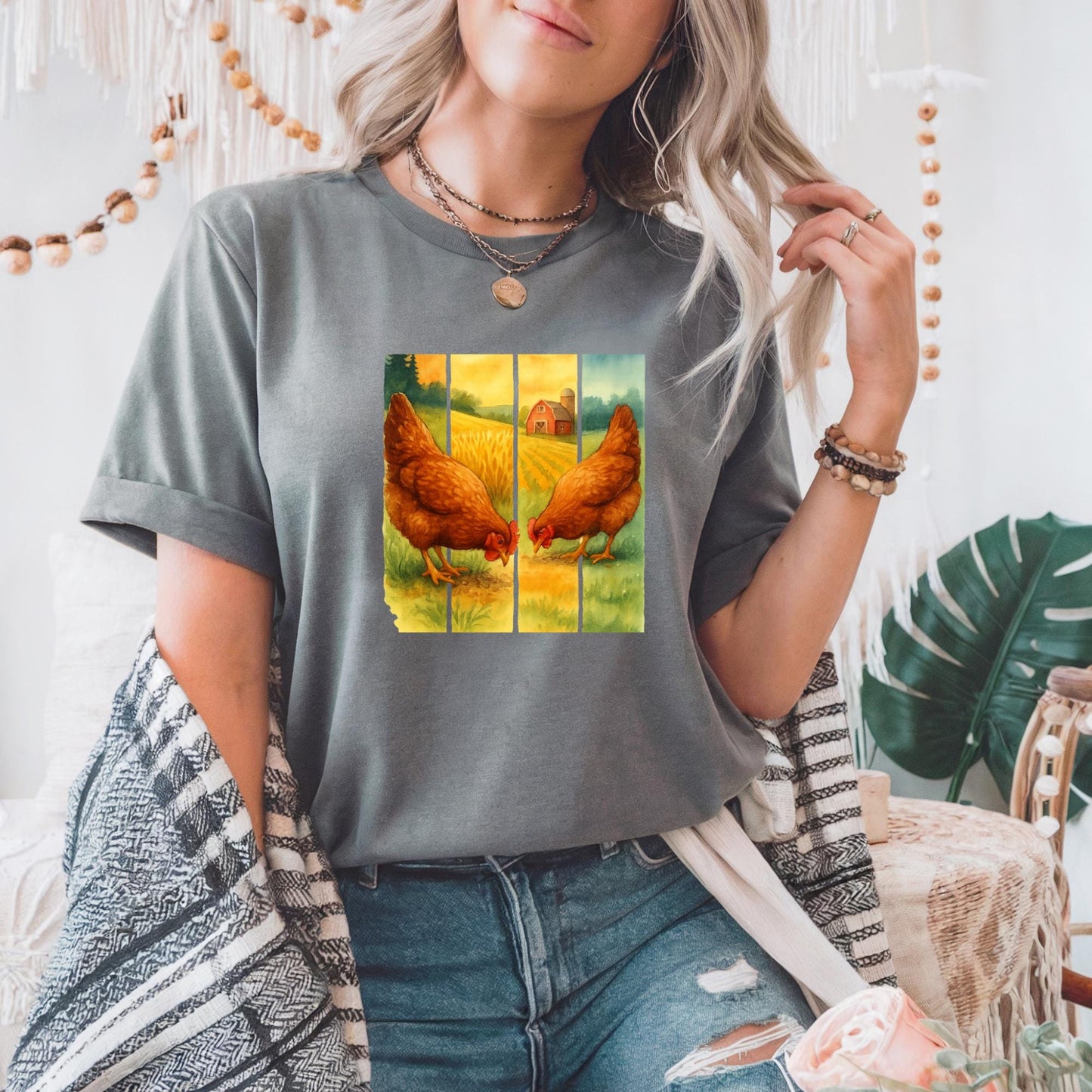 Rustic Farmhouse Chicken Tee, Unisex Heavy Cotton Tee, Country Style Shirt, Gift for Farmers, Vintage Animal Design, Perfect for Casual Wear