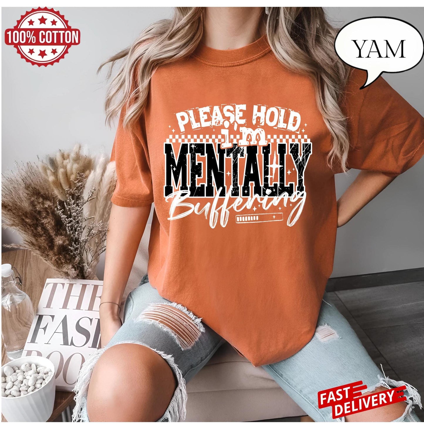 Sarcastic mentally buffering tee, tired brain humor shirt, introvert quote t-shirt oversized fit, funny mental lag cotton top