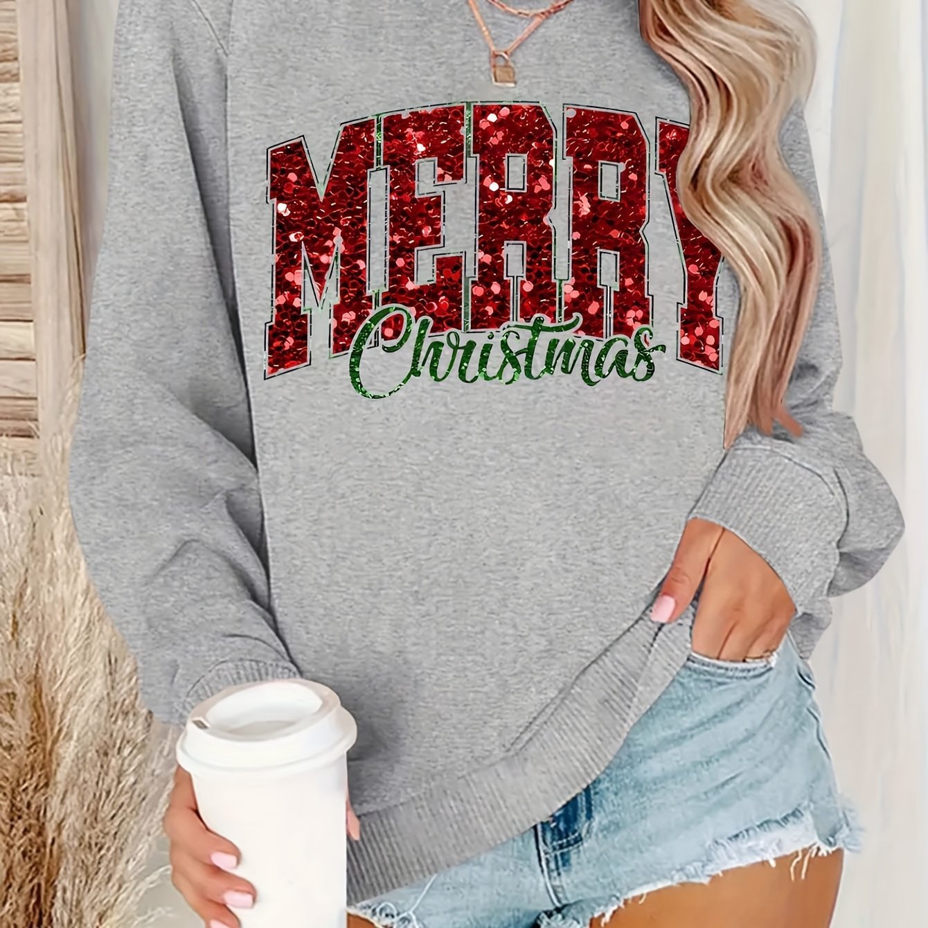Casual Round Neck Women's Christmas Pattern Sweater