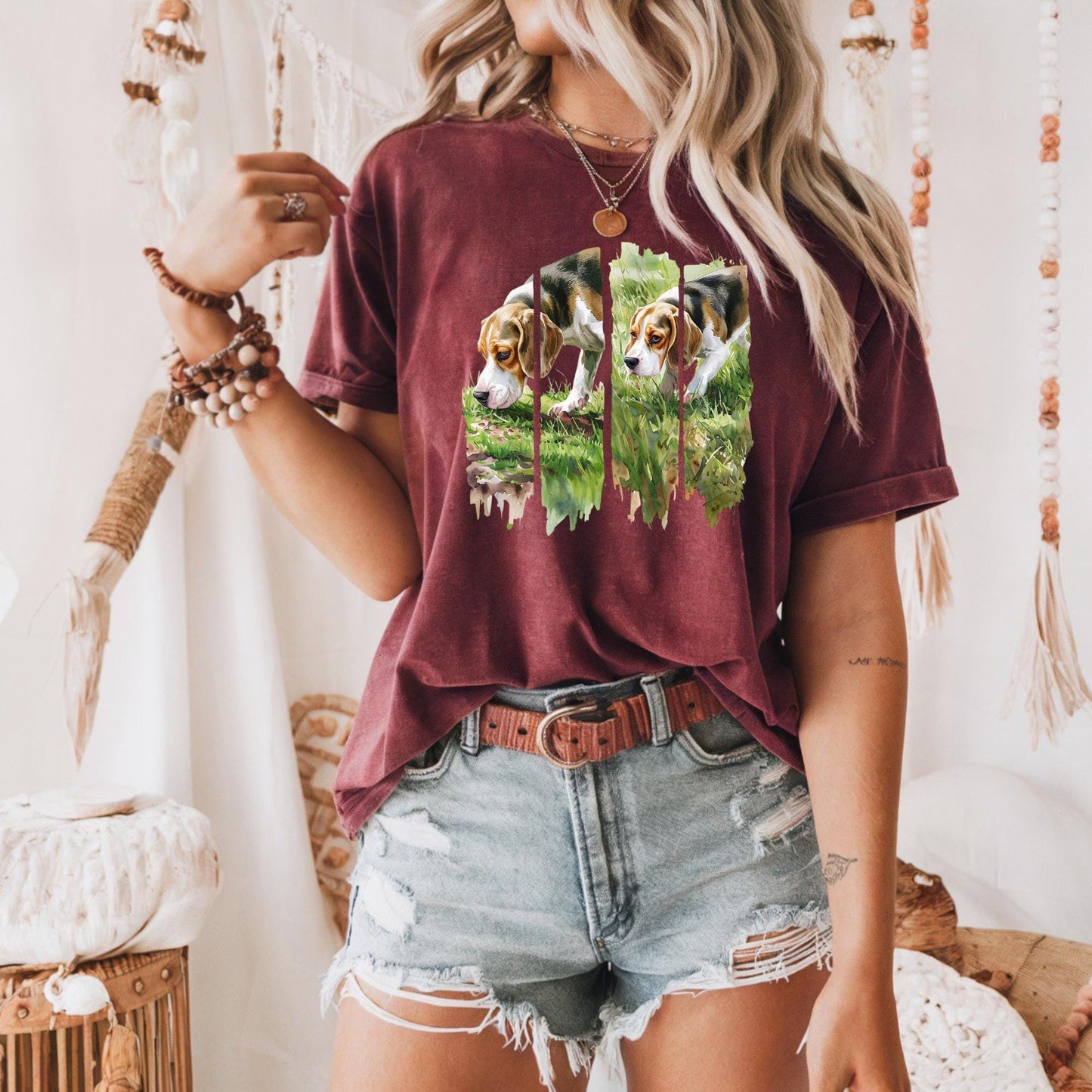 Beagle Reflection Unisex Heavy Cotton Tee, Dog Lover Gift, Pet Owner Apparel, Animal Lover Shirt, Casual Everyday Wear, Sniffing Dog Shirt