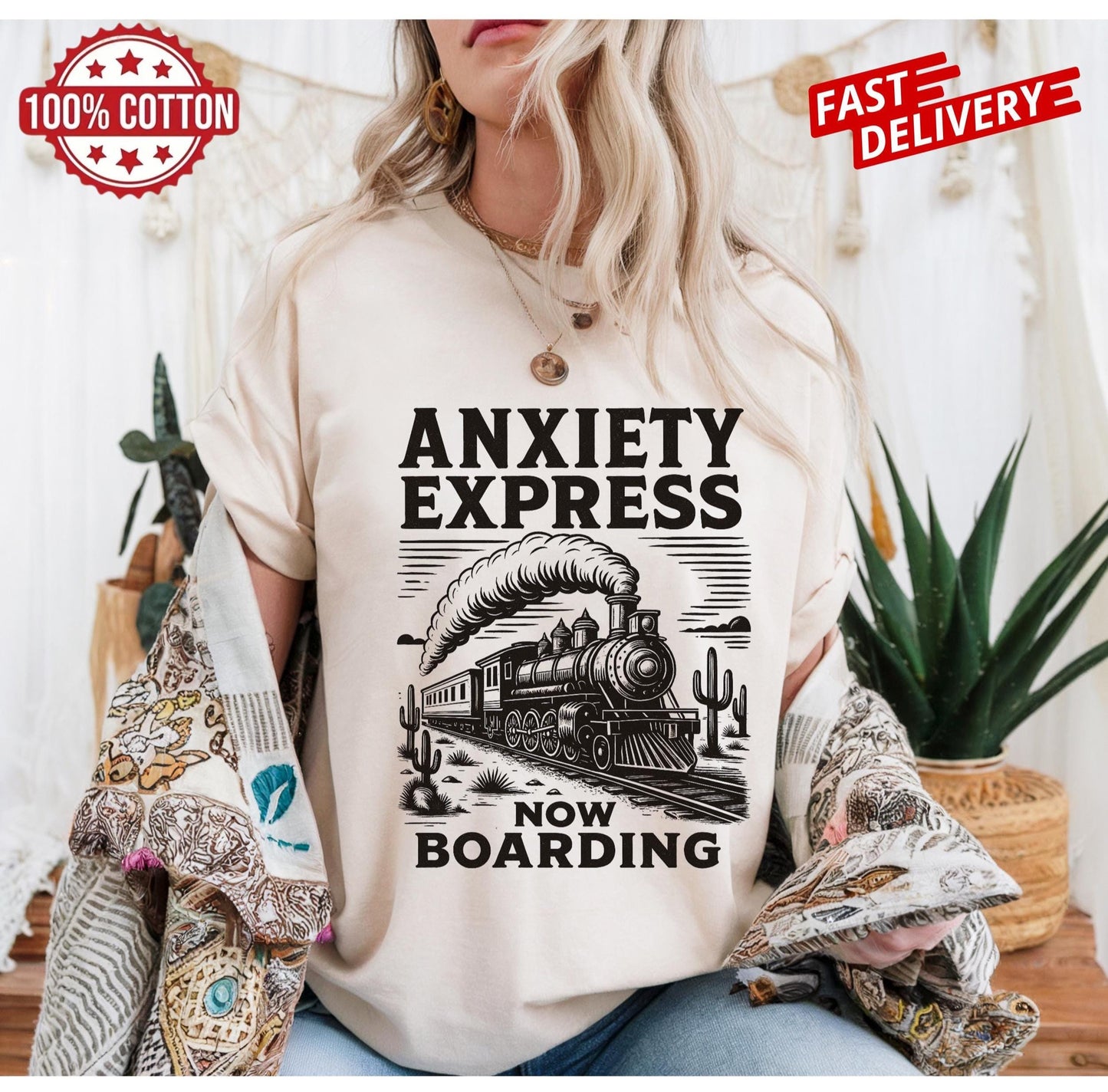 Mental health humor Anxiety Express tee, sarcastic train quote shirt, oversized funny gift idea for anxious unisex adults
