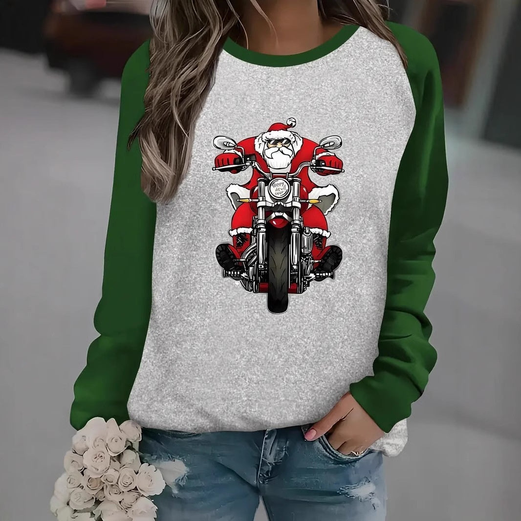 Christmas European And American Women Printed Crew Neck Sweatshirt