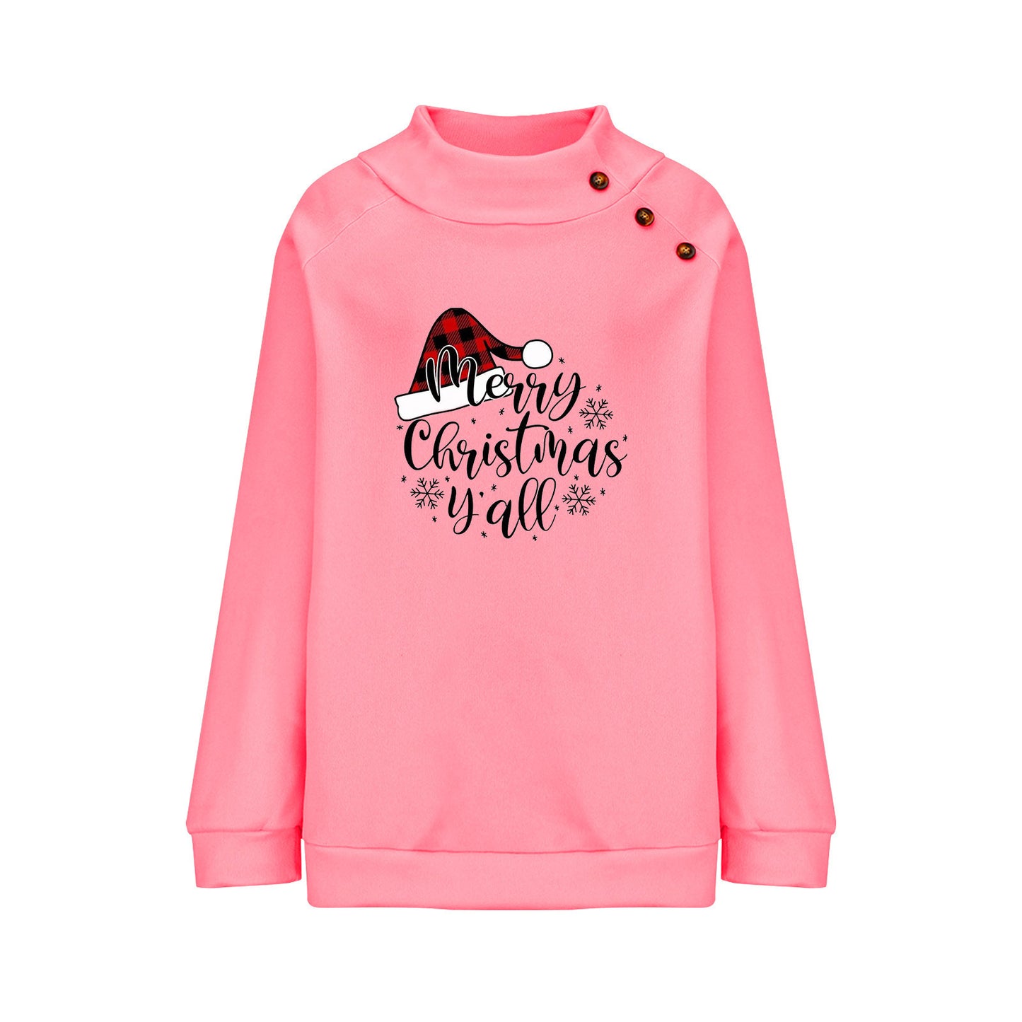 Cartoon Turtleneck Christmas Printed Loose Sweatshirt Women