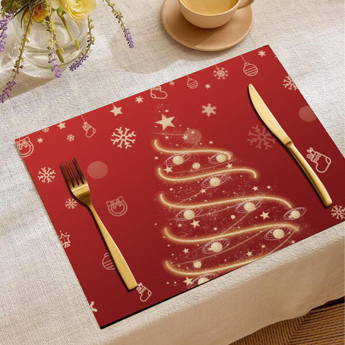 Christmas Cartoon Elk Printing Placemat Western Restaurant Insulation Multiple Options Table Cloth