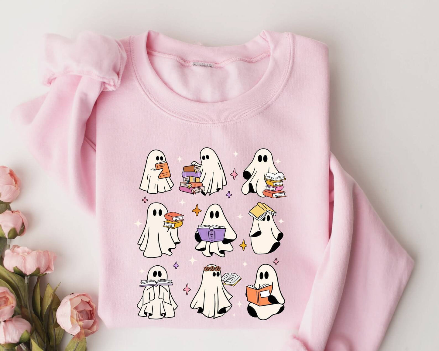 Halloween Three Six Nine Ghost Reading Theme Pattern Brushed Hoody