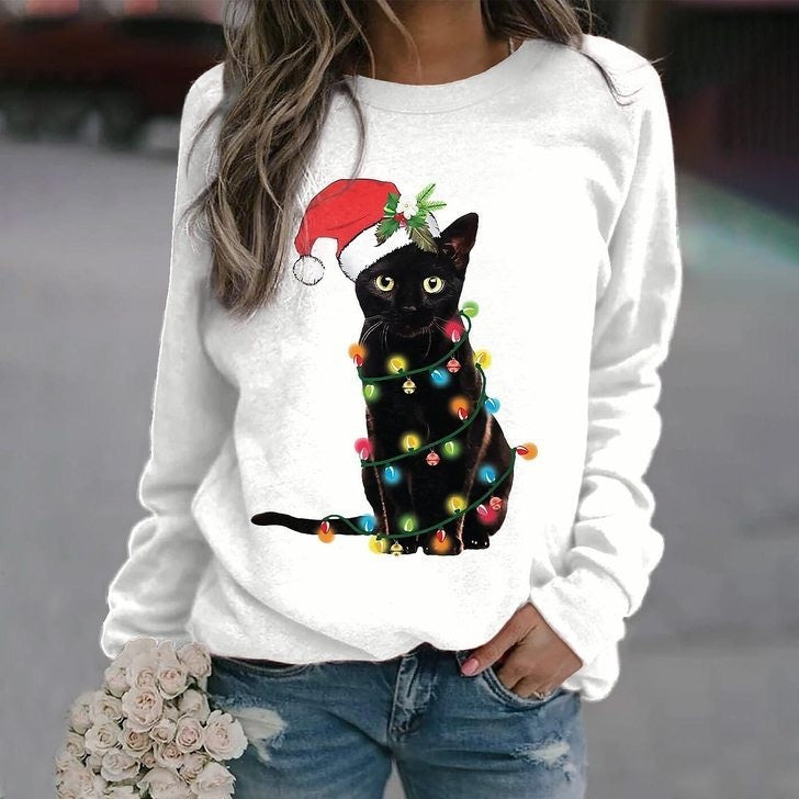 Women's Christmas Tree Printed Casual Loose Long Sleeve Round Neck Sweatshirt