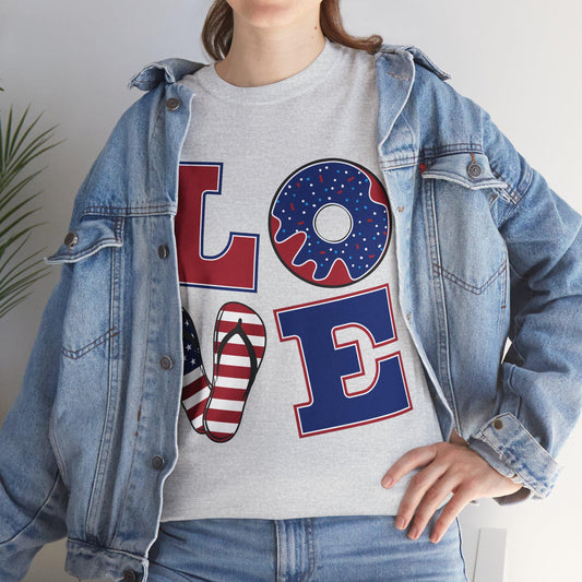 Patriotic Love Tee | Unisex Heavy Cotton Tee | Perfect for July 4th, BBQs, Casual Wear, Gifts, Americana Style