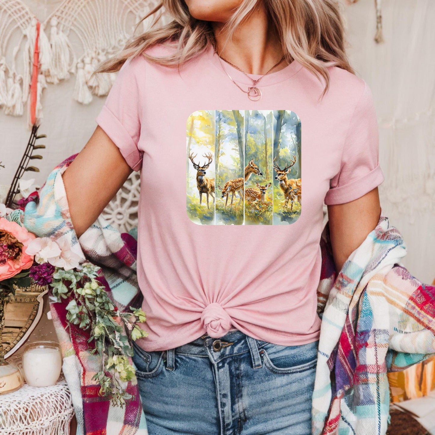 Peaceful Woodland Deer Tee Nature-Inspired Heavy Cotton Tee, Wildlife Shirt, Outdoorsy Gift, Forest Tee Casual Wear, Eco-friendly Apparel