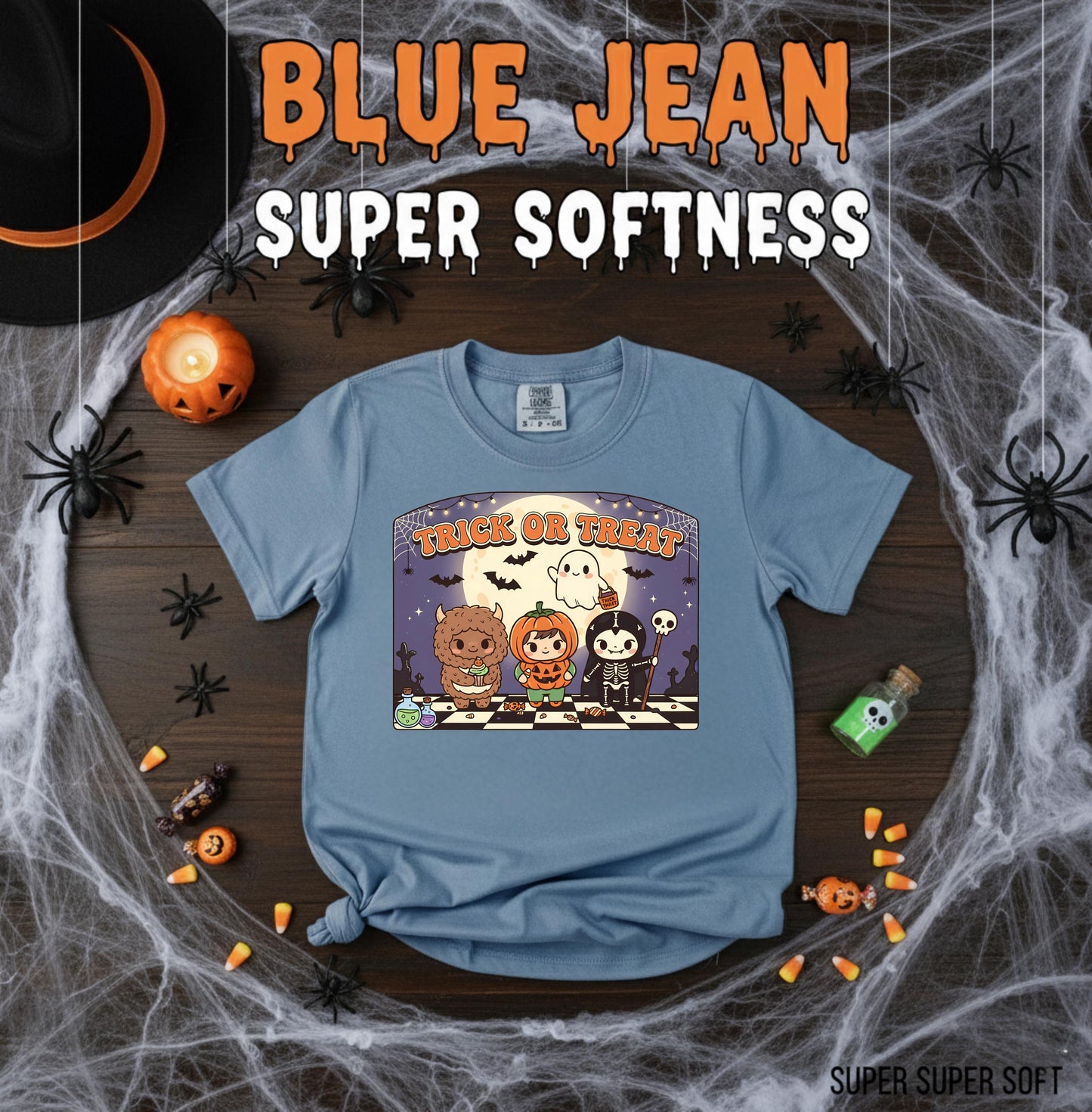 Kawaii Trick Or Treat T Shirt Cute Halloween Pumpkin Ghost Skeleton Monster Graphic Tee Unisex Spooky Labubu Shirt, Halloween,LaBubu Bunny