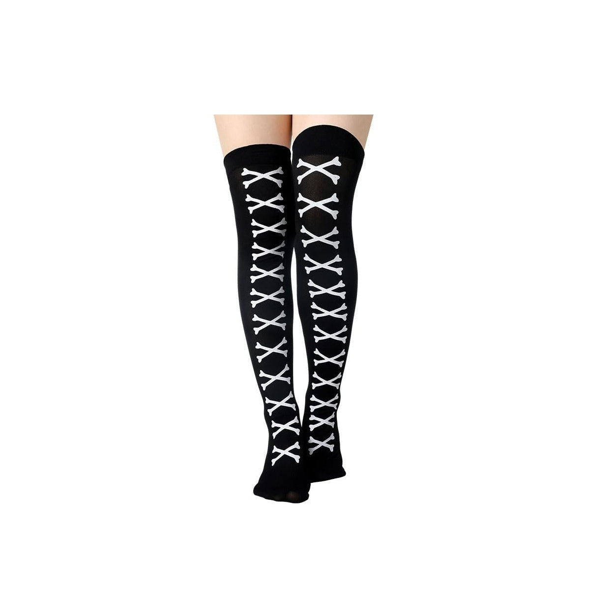 Halloween Printing Craft Spider Web Bat Skull Castle Pattern Over The Knee Stockings