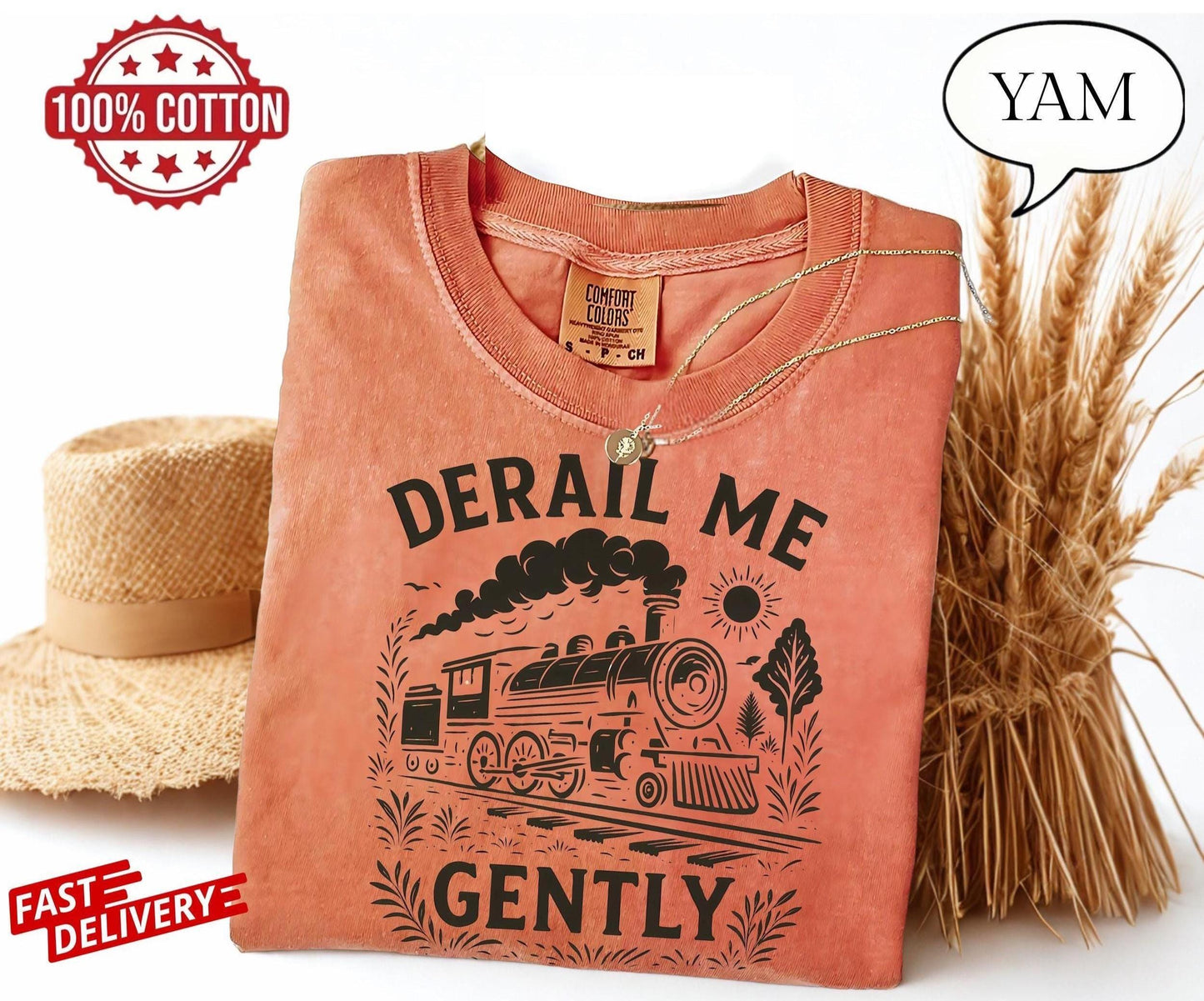 sarcastic gift for adults ,derail me gently t-shirt with locomotive design, vintage train art tee in unisex fit and retro style