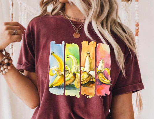 Colorful Banana Unisex Heavy Cotton Tee, Fruit Lover Shirt, Fun Graphic Tee, Gift for Foodies, Summer Fashion, Peeled Banana Art Tee