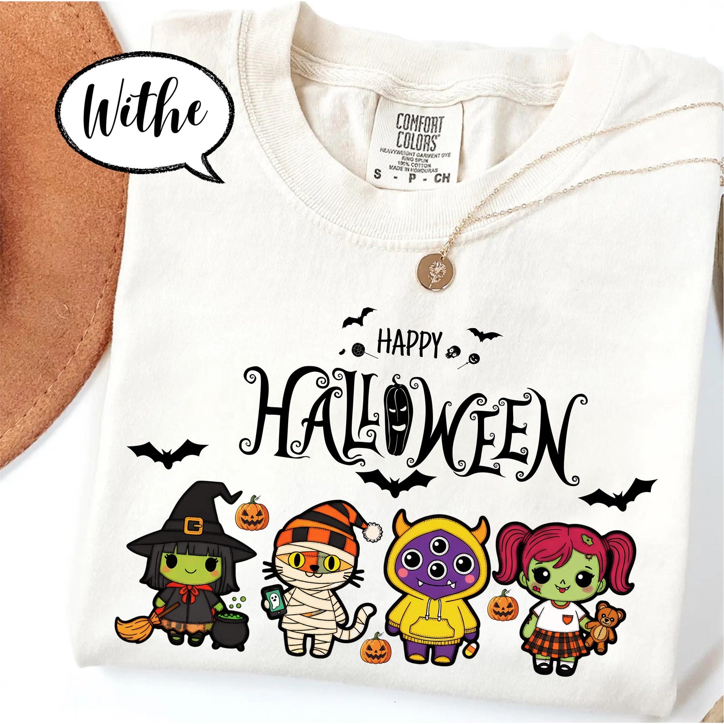 Comfort Colors® Happy Halloween Shirt, Spooky Season Tee, Cute Cartoon Witch and Mummy Top, Pumpkin Trick or Treat Graphic Shirt Unisex