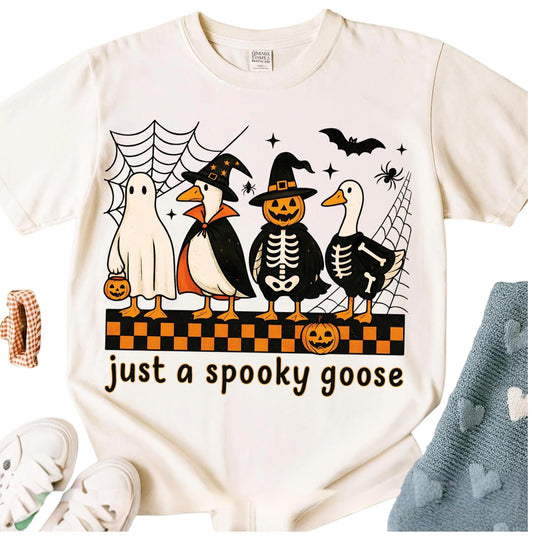Funny Goose Skeleton Witch Pumpkin Ghost T Shirt Spooky Goose Halloween Tee Cute Horror Fall Sublimation Graphic Top Unisex Casual Wear