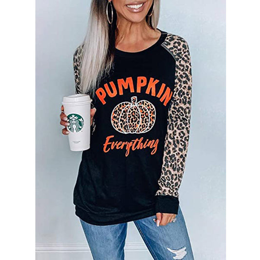 Halloween Funny Women's Print Round Neck Long Sleeve T-Shirt Top