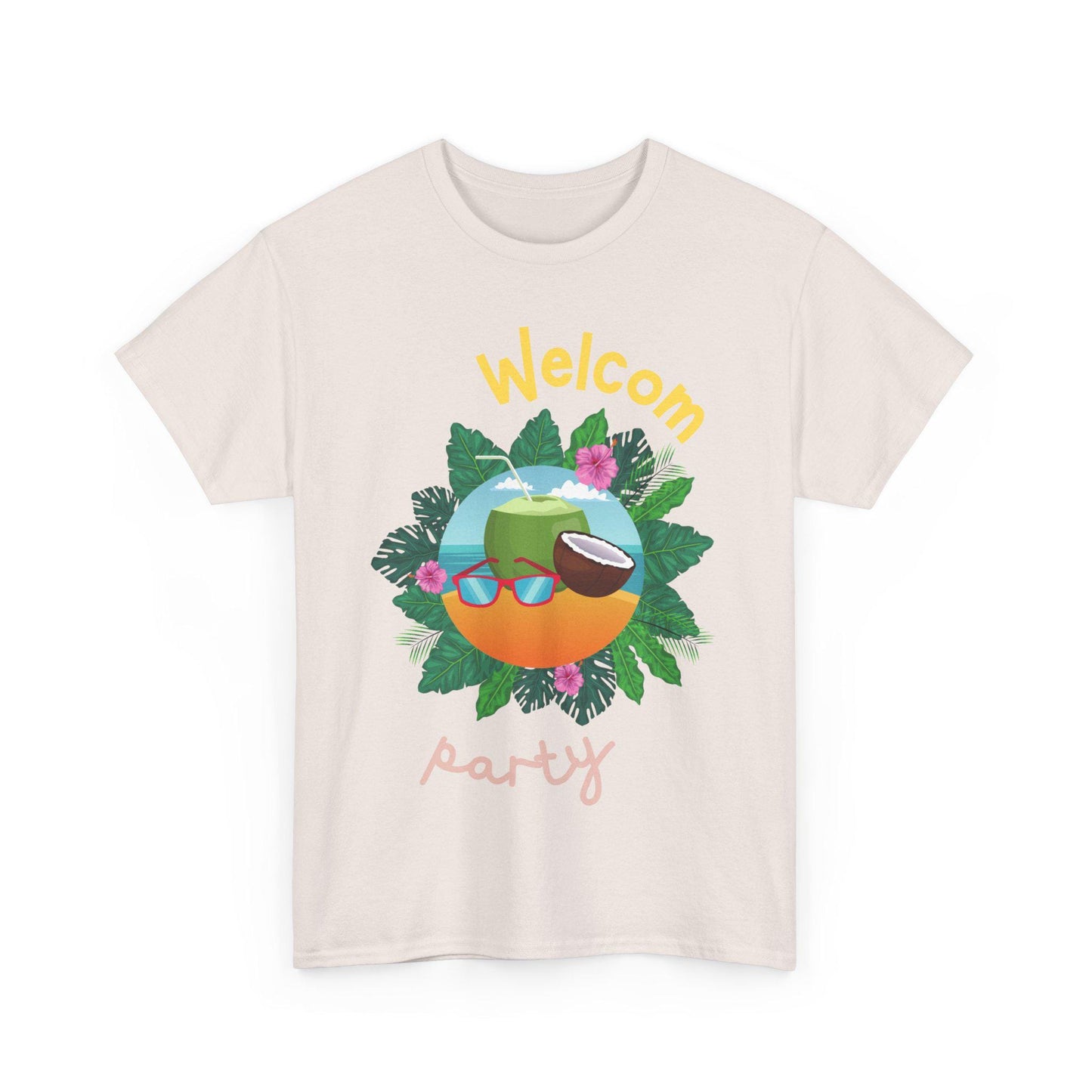 Welcome Party Unisex Heavy Cotton Tee, Tropical Summer Shirt, Vacation Casual Outfit, Outdoor Celebration T-Shirt, Beach Party Top