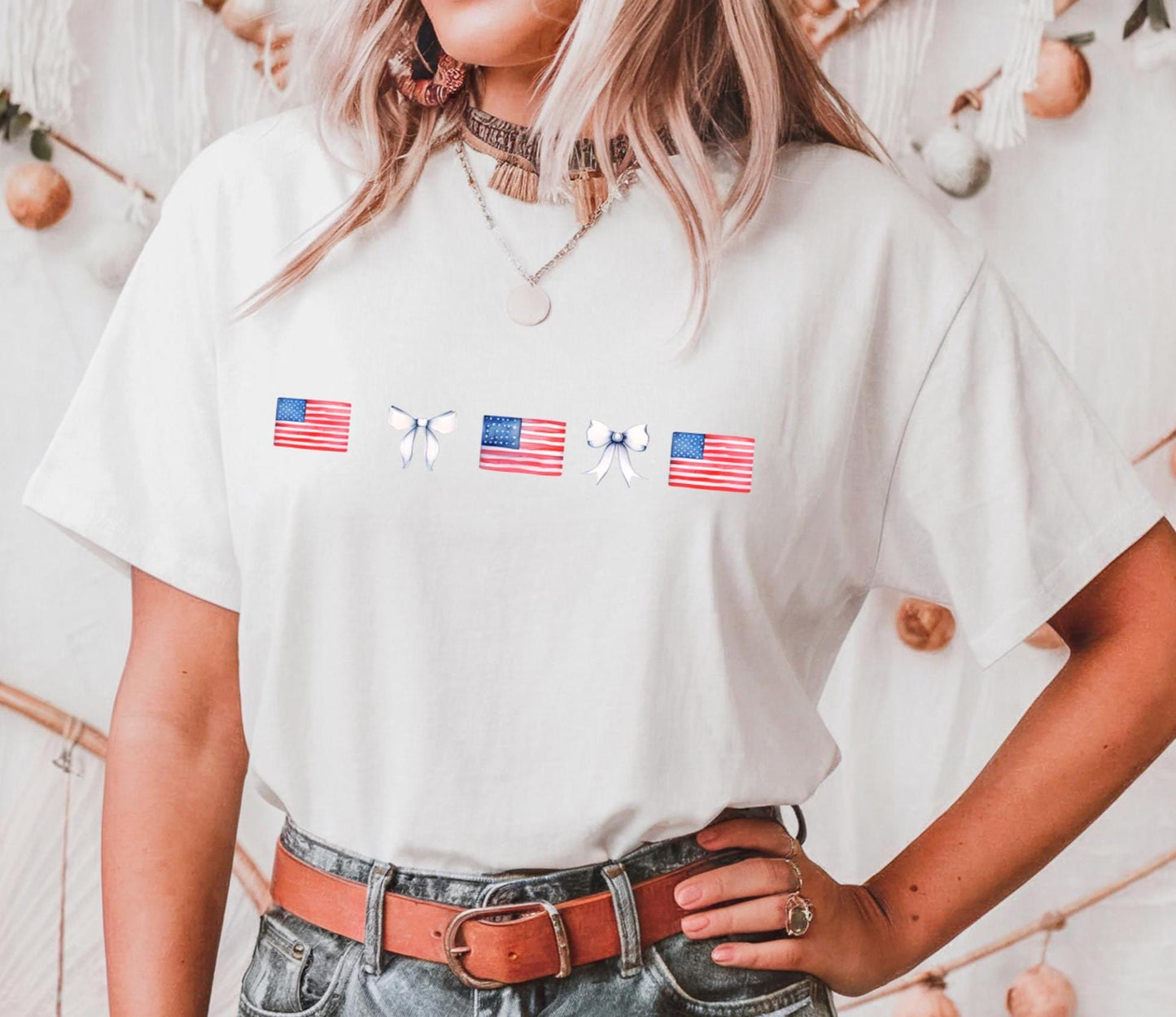 Unisex Cotton T-Shirt with Patriotic Bow Design | Perfect for 4th of July, Memorial Day, BBQs, Casual Wear, Gifts