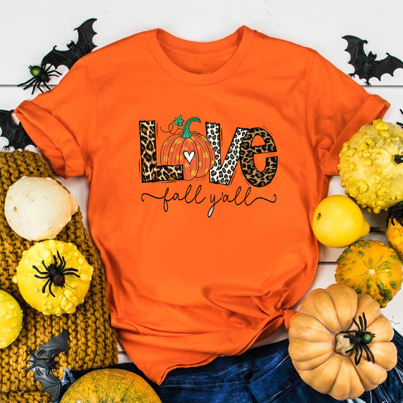 European And American Halloween Love Pumpkin Printed Casual T-shirt