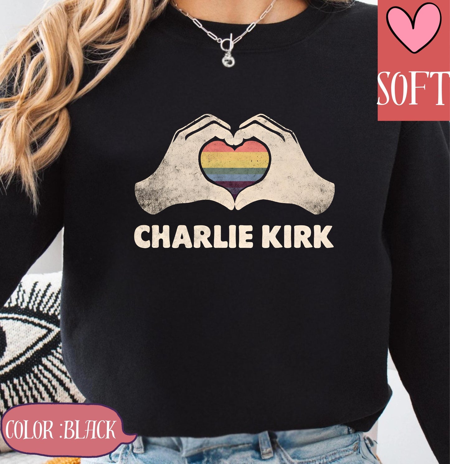 Charlei Kirk Sweatshirt Heart Sweatshirt | Unisex Heavy Blend | LGBTQ+ Apparel | Casual Outfit | Gift for Ally | Charlie Kirk Design