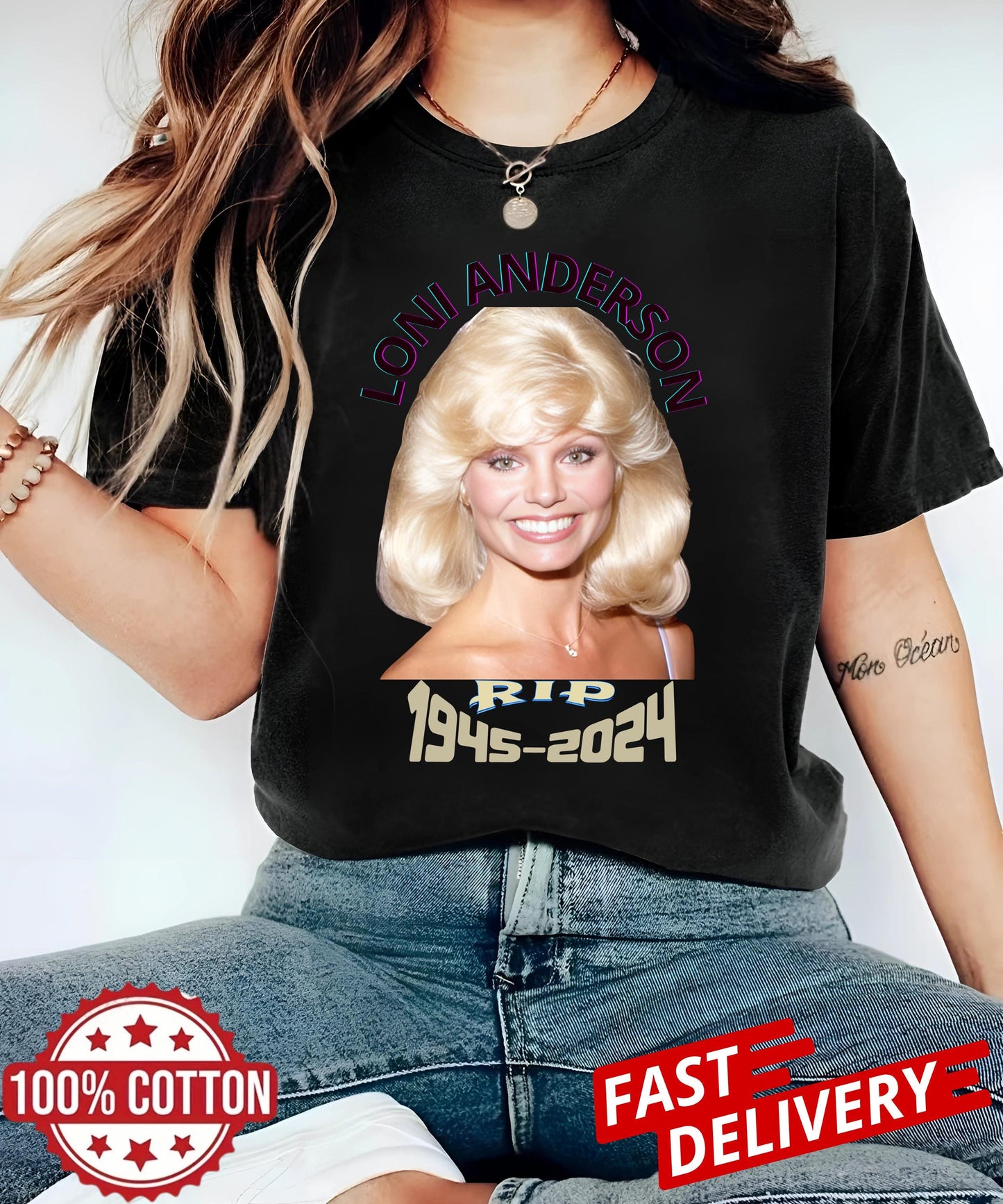 Vintage Loni Anderson RIP 1945–2025 Tribute Tee | Celebrity Memorial T‑Shirt | Retro 80s WKRP in Cincinnati Bootleg Shirt