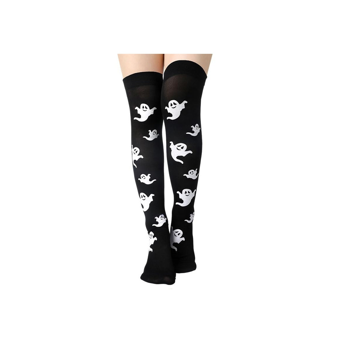 Halloween Printing Craft Spider Web Bat Skull Castle Pattern Over The Knee Stockings
