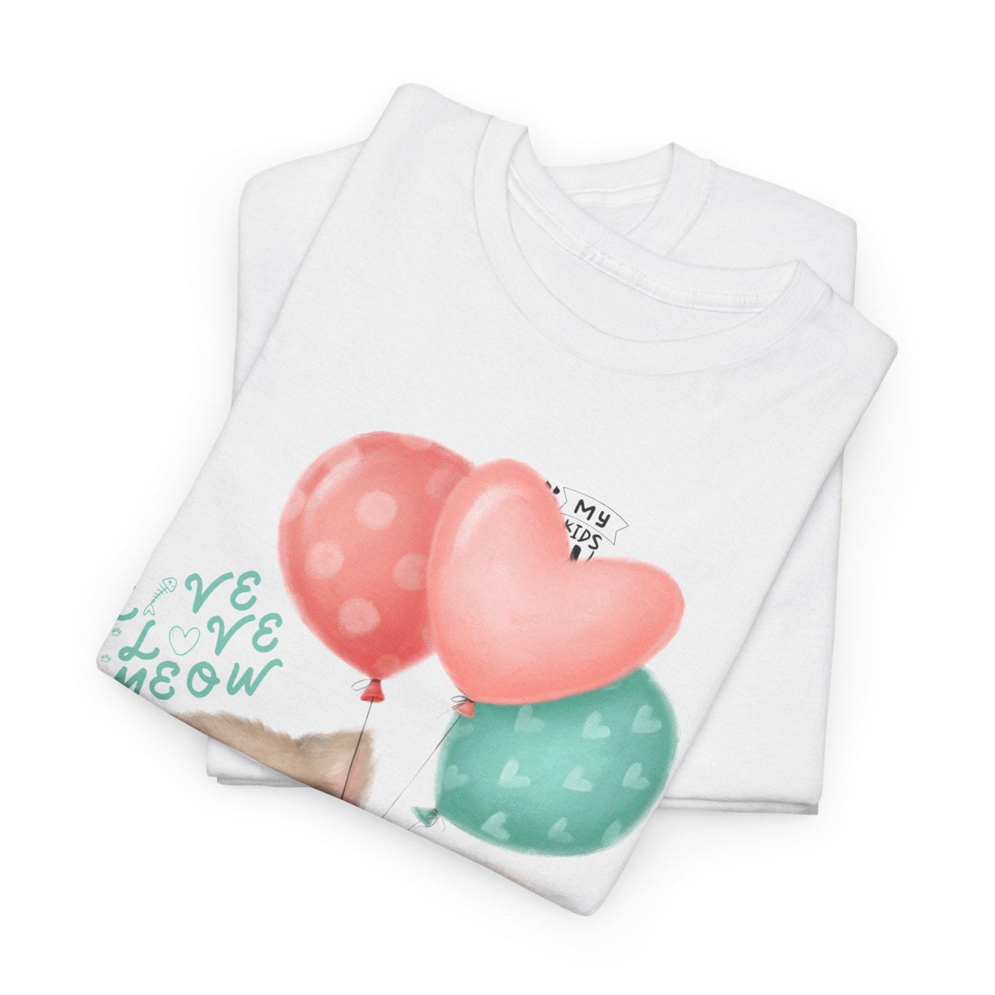 Adorable Cat Lover Tee Cute Kitten with Balloons Design T-shirt, Perfect for Cat Enthusiasts, Birthday, Gifts, Animal Lovers, Everyday Wear