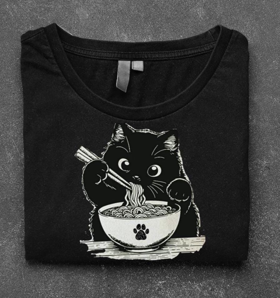 Noodle Cat Shirt Ramen Cat Sweatshirt Funny Cat Lover Tee Cat Mom Shirt Animal Lover Graphic Top Cute Cat Lovers Gift For Women Mom