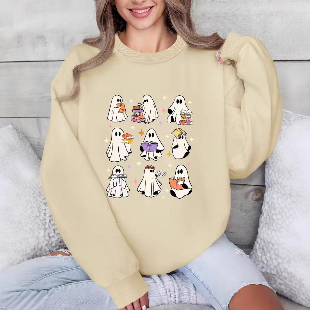 Halloween Three Six Nine Ghost Reading Theme Pattern Brushed Hoody